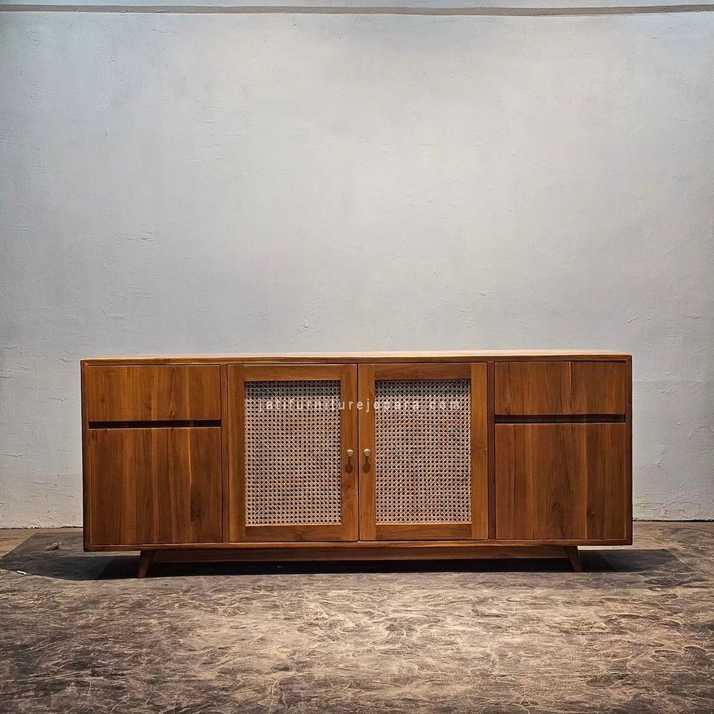Buffet Minimalis Modern Kayu Jati Kombinasi Rotan JFJ-BUFF 07 (1) Buffet Minimalis Modern Kayu Jati Kombinasi Rotan JFJ-BUFF 07 - Image 1