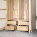 Lemari Pakaian 3 Pintu Minimalis Kayu Jati Kombinasi Rotan JFJ-LMPK 02 - Image 3