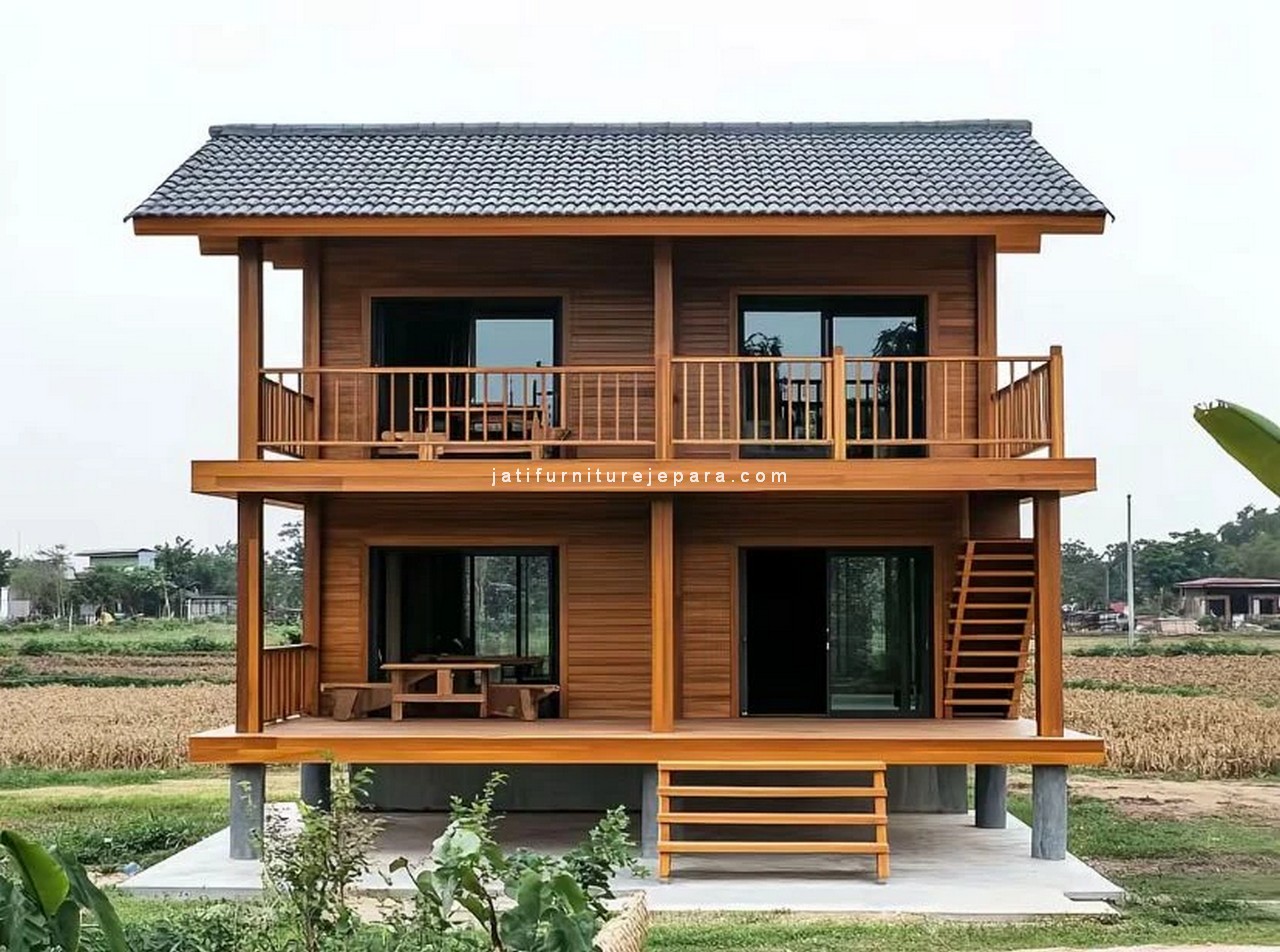 Rumah Minimalis Kayu Jati 2 Lantai JFJ-RUMK 02 Rumah Minimalis Kayu Jati 2 Lantai JFJ-RUMK 02 - Image 1
